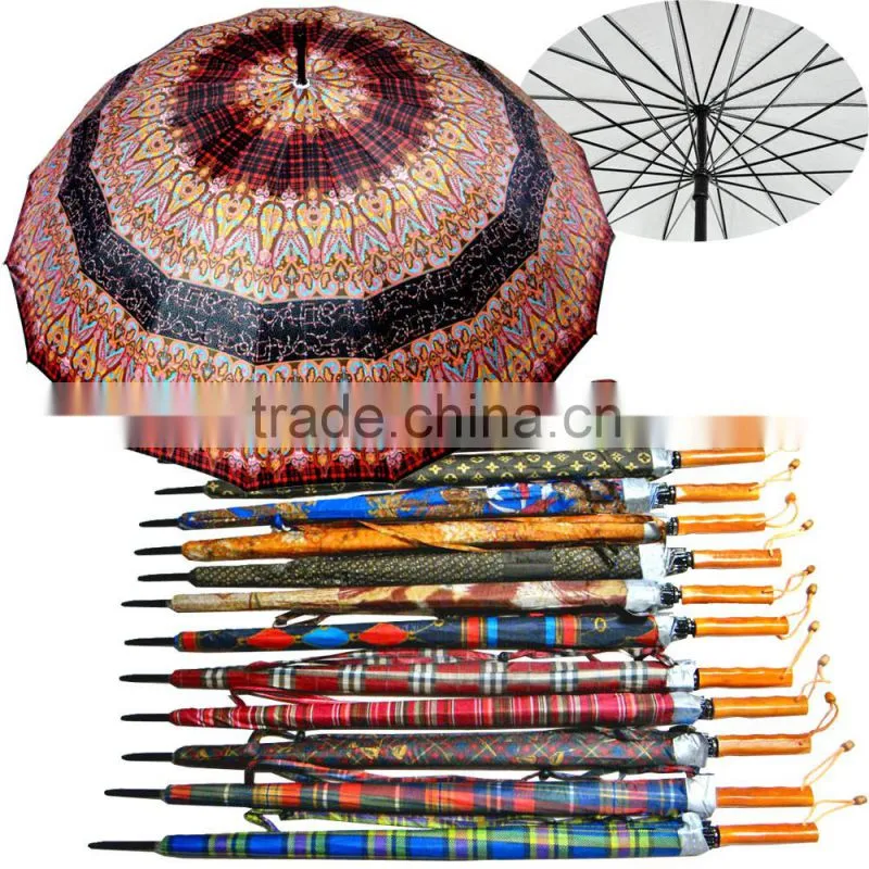 2016 Cheap Silver Printed Golf 16k 24k Wooden Handle Nigeria Wholesale Umbrella