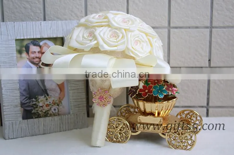 Lovely Satin Roses bridal / bridesmaid bouquets with lovely pink beads and brooch