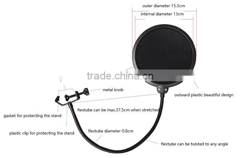 Studio Recording Windscreen Microphone For Singing , Double Mesh Gooseneck Microphone For Noise Filter