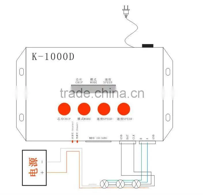 K-1000D;DMX SD card pixel controller;support standard dmx512 chip/DMX512AP-N/WS2821A;drive1024pixel;with address writer function