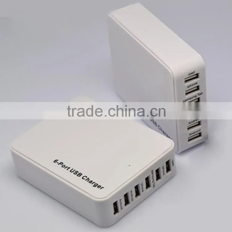 2015 hot new 6 ports usb intelligent Super fast flat mobile phone battery charger