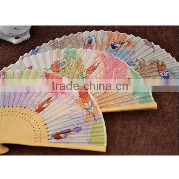 2014 Hot Sales Feather Women Bamboo Folding Fan Wholesale ZTMZ-F006