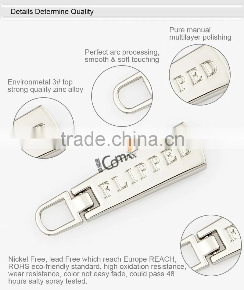 Fancy Custom Logo Curved Metal Zipper Ends Puller For bag Accessories