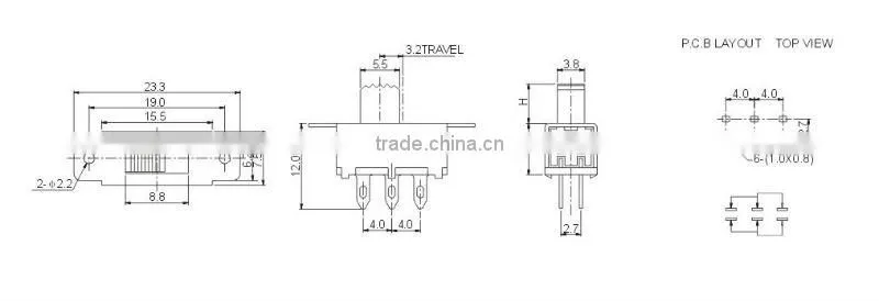 6 pin momentary slide switch SS-22F32(2P2T)