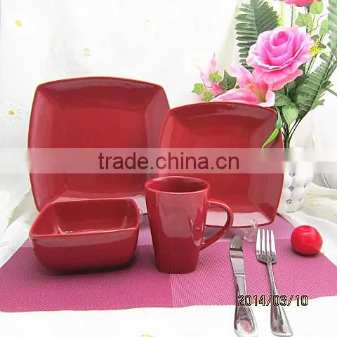 16PCS Square stoneware color glaze dinner set with silk screen print