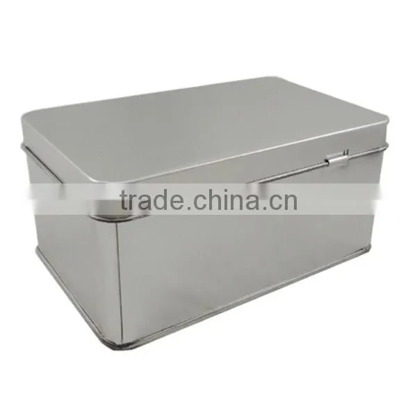 custom rectangular plain metal tin box hinged