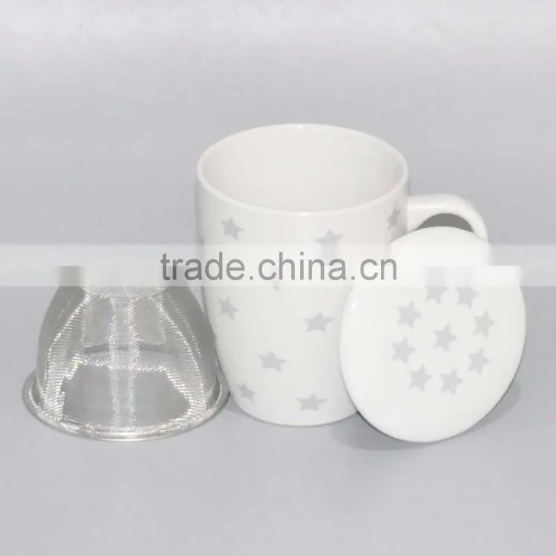 ceramic porcelain coffee mug with filter and lid