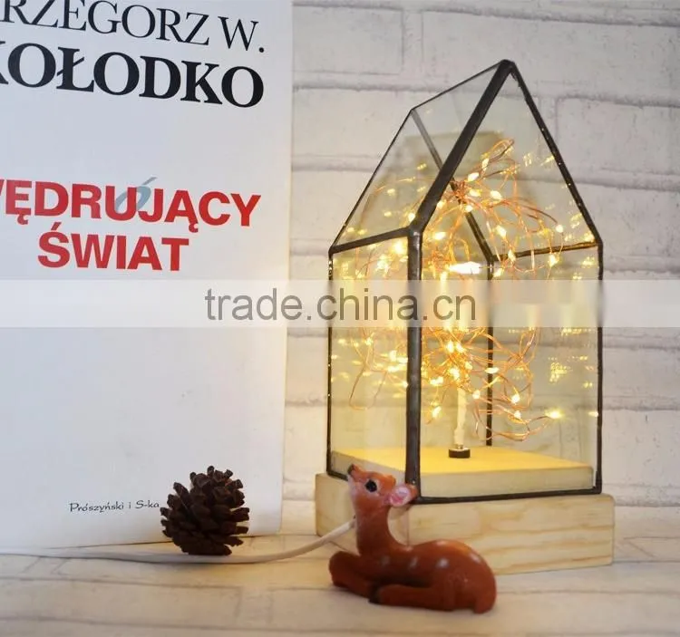 Creative DIY House Design Fireworks Silver Flower Glass House Atmosphere Night Light, Decorative Table Bedroom Warm Night Light