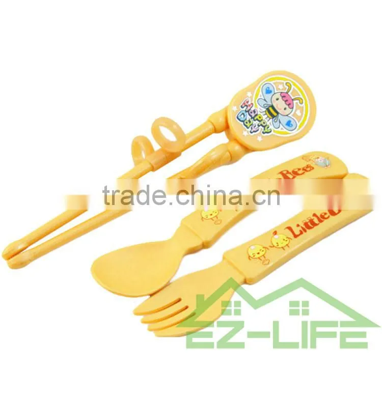 ECO PLA plastic training chopstick spoon and fork baby flatware set