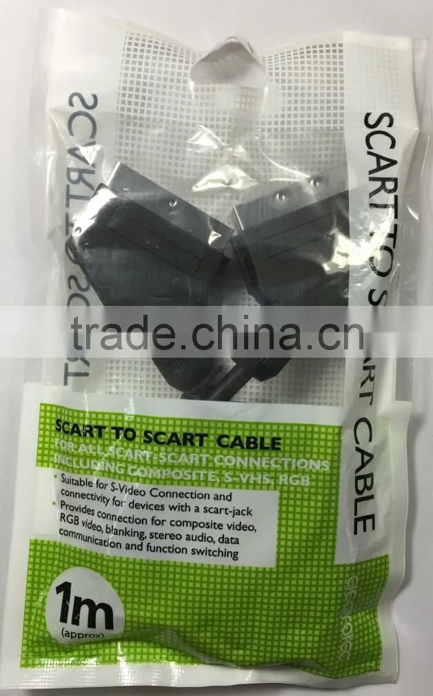 Scart to scart cable for all scart-scart connections including composite, S-VHS, RGB