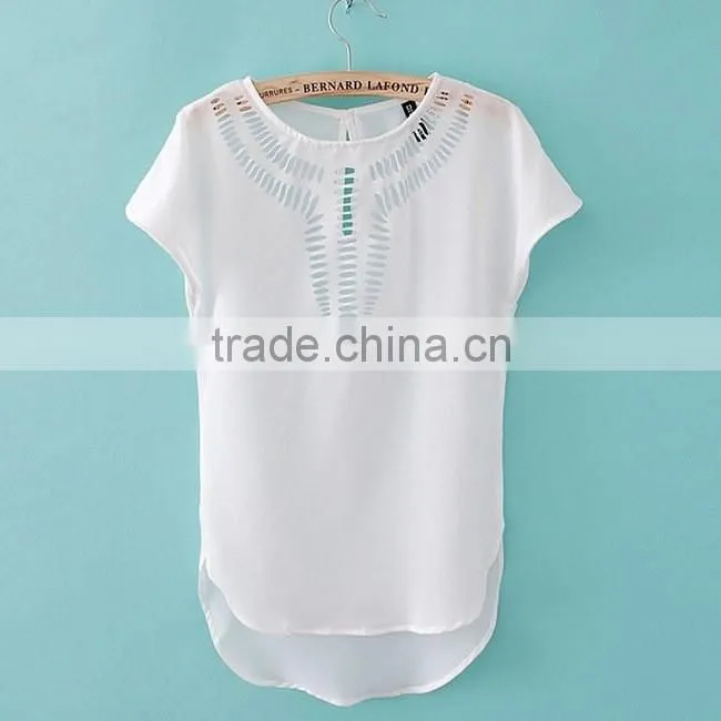 NEW 2015 summer Women's Clothing Blouses Shirts Chiffon Front Hollow Out Vintage Short Batwing Sleeve Shirt Top 6 Colors