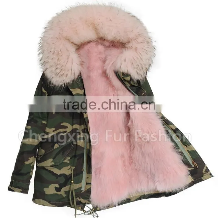 CX-G-P-05K Luxury Fox Fur Lining /Raccoon Fur Collar Women Winter Fur Parka