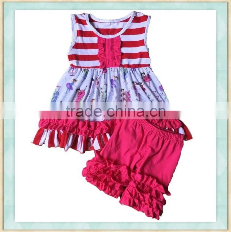 2017 popular series baby girl sleeveless back to school o-neck with lace fioral print ruffle clothes outfits pictures