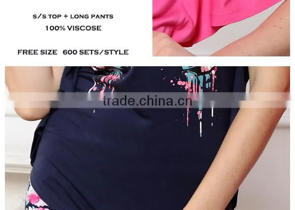 Fancy 100%viscose pajamas&sleepwear butterflies printed designs plus size women pajamas