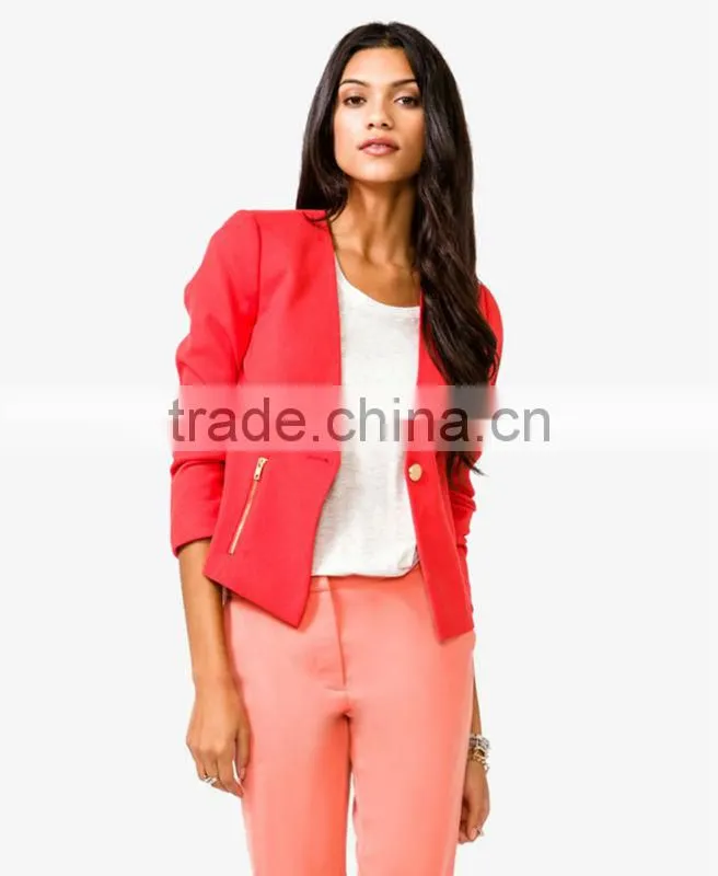 Collarless Knit Blazer