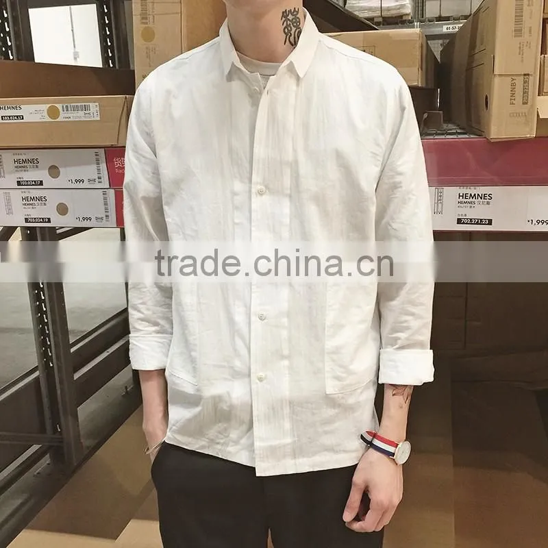 2017 latest custom man shirt design solid color linen cotton mens casual shirts