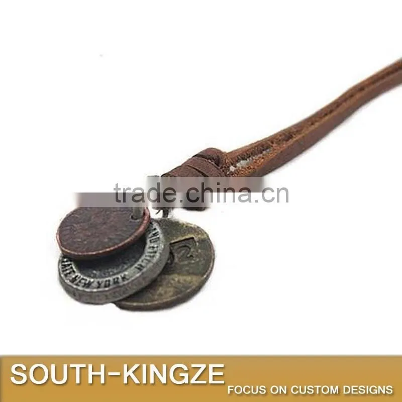 Retro Style Metal Necklace Pendant Leather Hanging Line