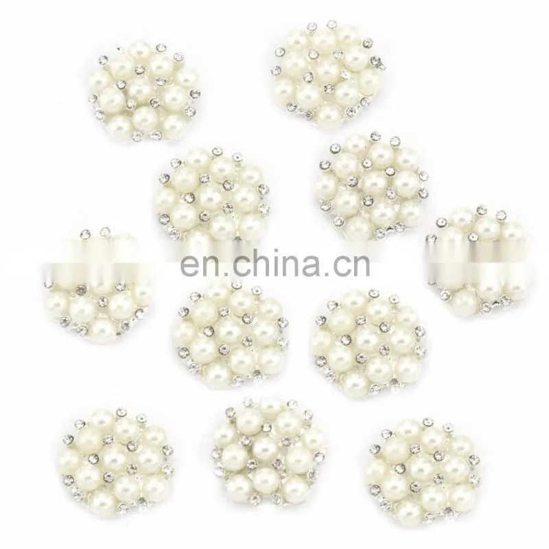 Alloy Rhinestone Button with pearl for Accessories clear with silver plating