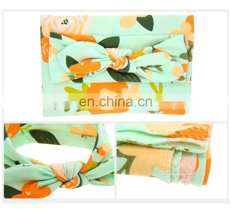 Newborn Baby Swaddle Receiving Blanket With a Matching Headband Set