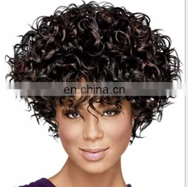 Black high temperature silk fluffy short rolls Europe and the United States wig set