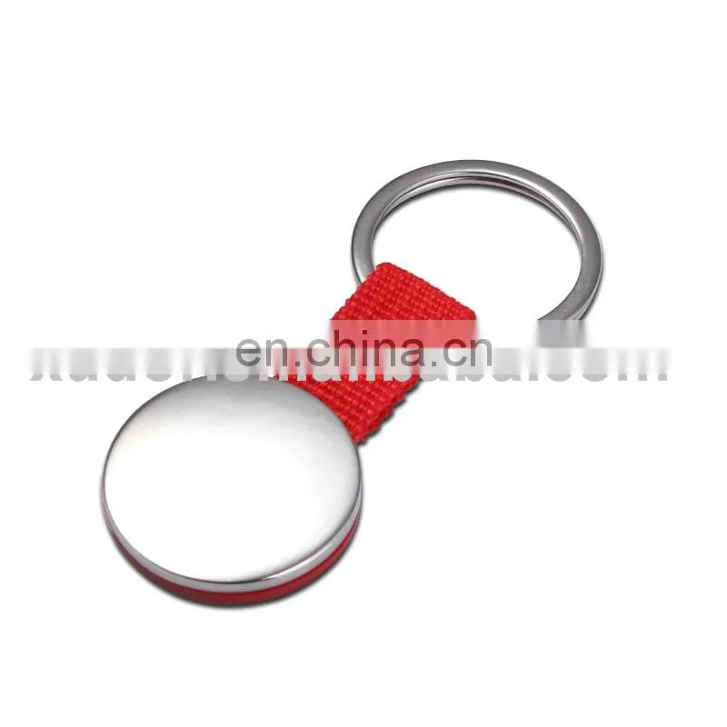 2016 Newly design red round metal keychains with woven belt / packing gift box key holders