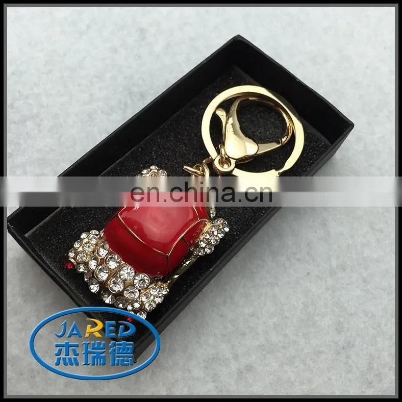 Custom Diamante Red Car Keychain Set drill Gold Chain Keyring