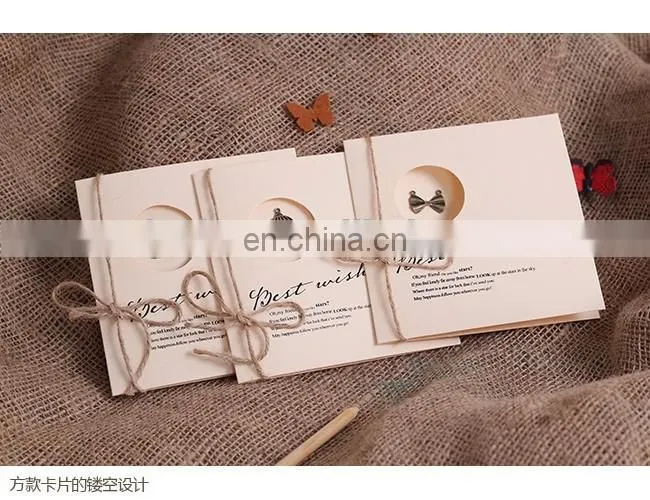 New arrive handmade paper greeting cards designs metal charm creative greeting card