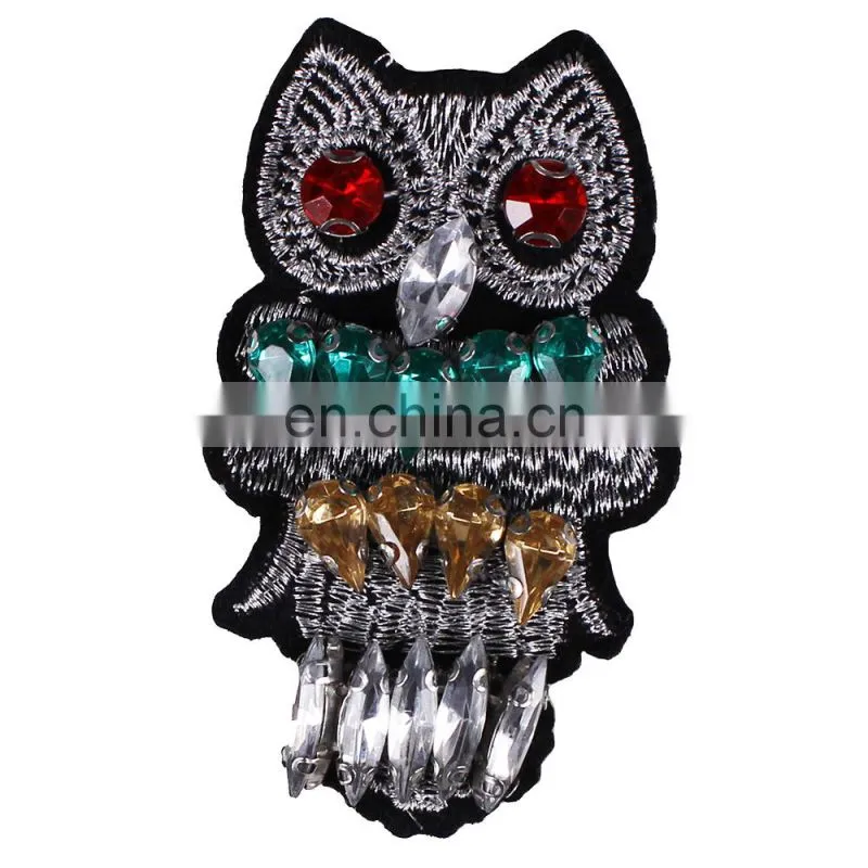 2017 Handmade Beaded Rhinestone Owl Patches Applique For Brooch Clothing