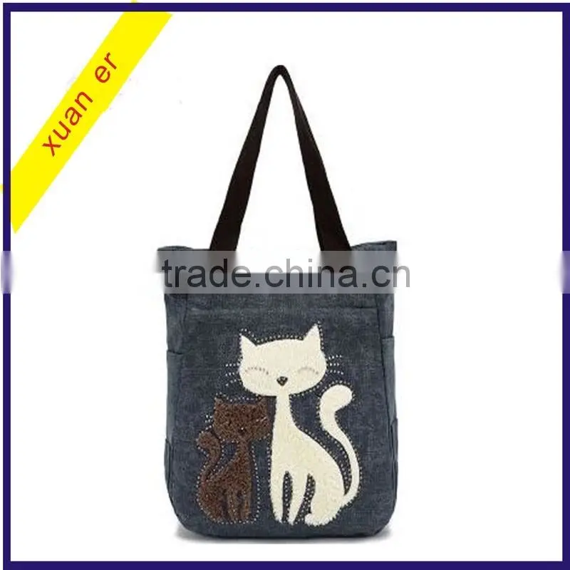 Wholesale fashion cartoon animals canvas lady handbag in china alibaba