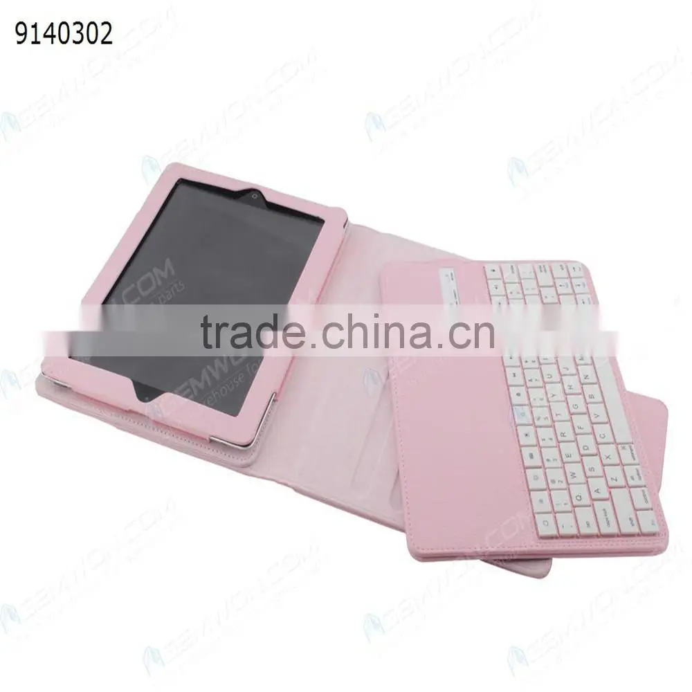 bluetooth keyboard for iPad2/3/4,pink Removable plastic keyboard with synthetic leather case