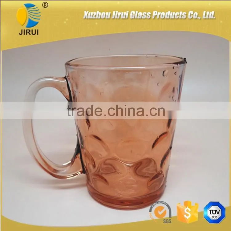 300ml colourful glass cup with handling for drinking