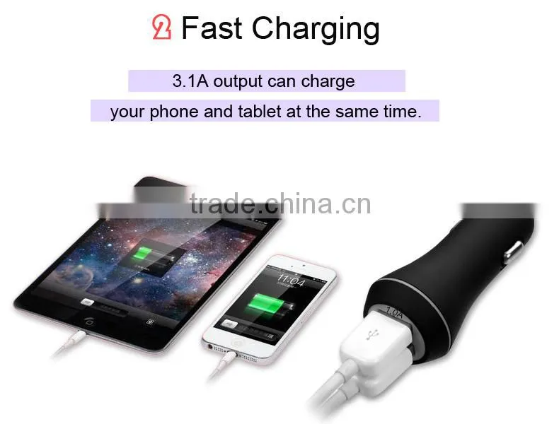 OEM Single 12v 3100amp 2 port usb car charger with rubber painting