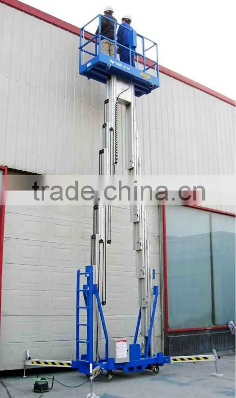 4 wheels portable man lift, double mast lift table