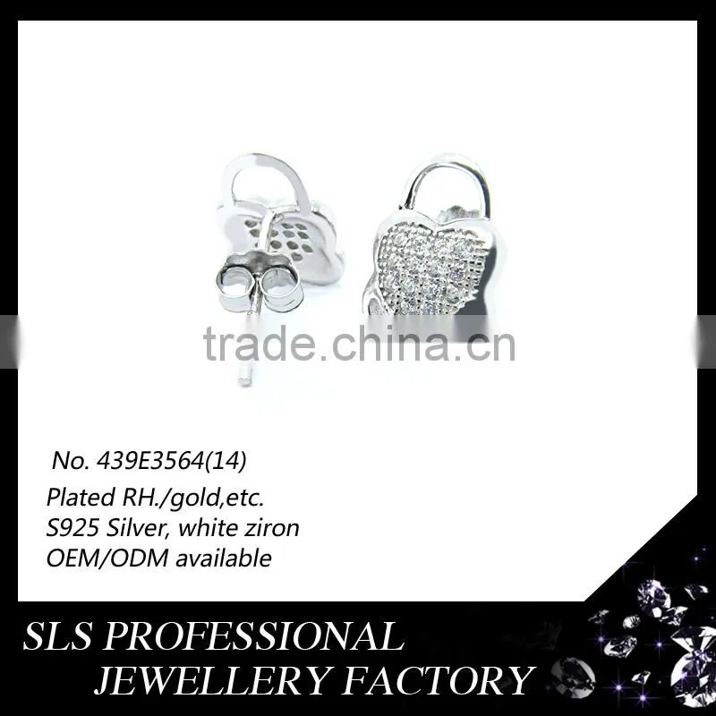 Butterfly push back stud earring 925 silver CZ micro paved design diamond earrings concentric lock latest fashion earrings