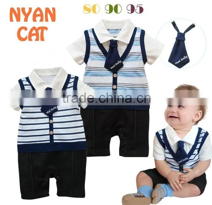 2016 British Style Newborn Baby Clothes Cotton Jumpsuits Breathable Toddler Boy Stripe Rompers Breathable Handsome Boy Clothing