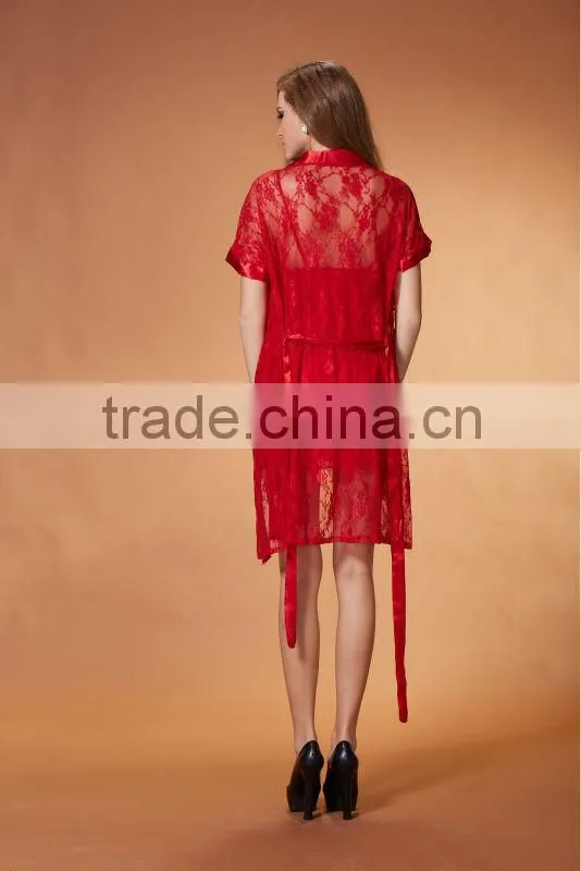 New arrival design sexy hot women fluorescence color llingerieswith transparent lace long coat 3329