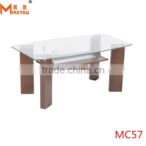 wood base clear glass top coffee table