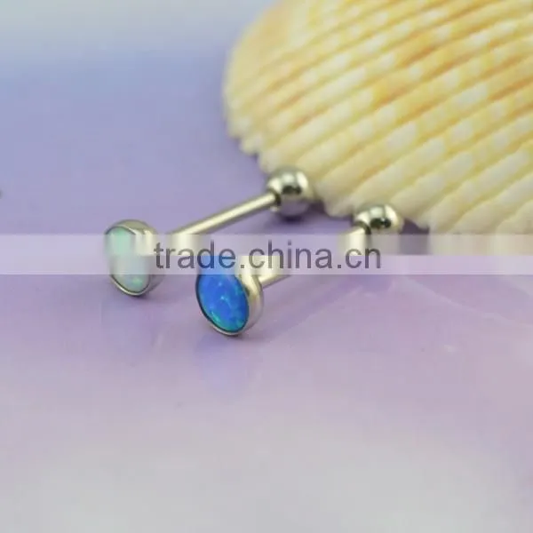medical steel synthetic opal piercings body jewelry round shaped tongue ring