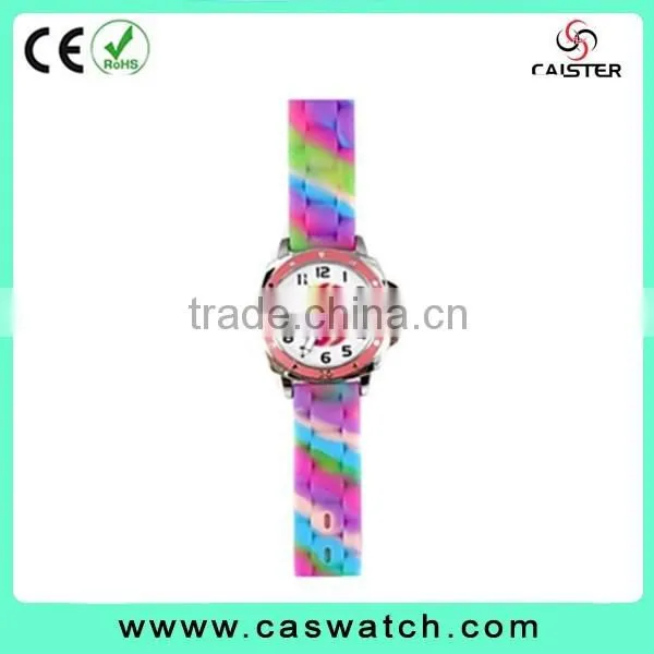 Cheap vogue lovely rubber timepieces, child's rainbow silicone watch, colorful bezel hotsale jelly watch