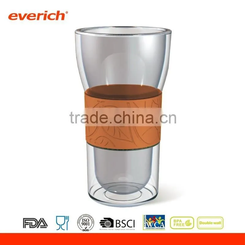Everich custom heat resistant double wall glass cup without handle