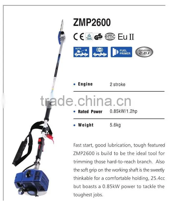2014 ZMP2600 25.4cc 2-stroke long reach gasoline pole saw with tree cutting machine price