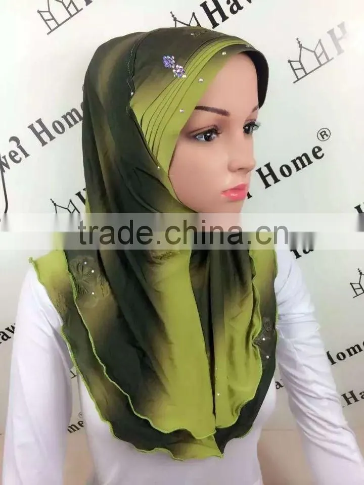 H276 new style two tone hijab with crystals