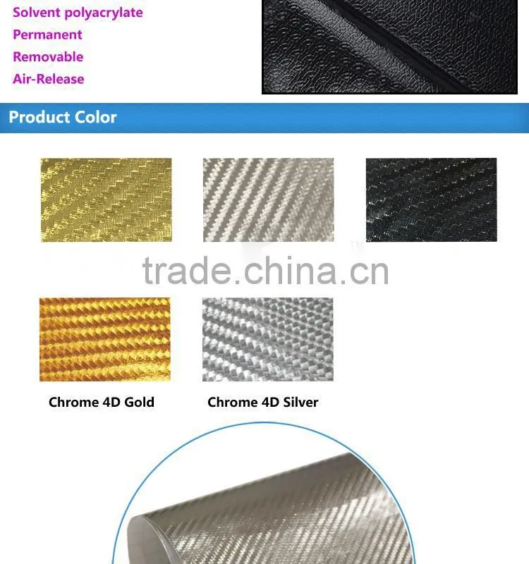 Chrome Gold 4D Carbon Fibe Vinyl Film For Car Body Decoration 1.52x30m