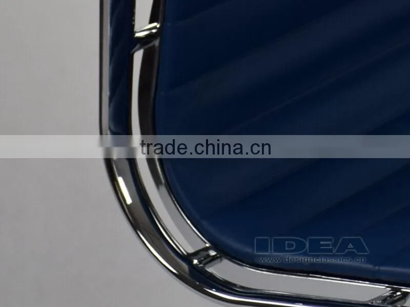Replica Charles and Ray High Back Ribbed Aluminum Group Desk Chair - Blue Color Genuine Leather