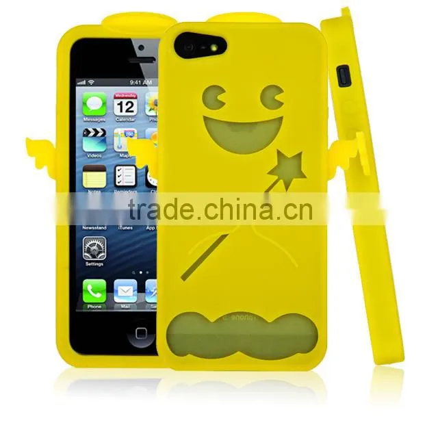 Set Screen Protector And Case For Iphone 5 , Green Angel Cute Little Bush Silicon Case