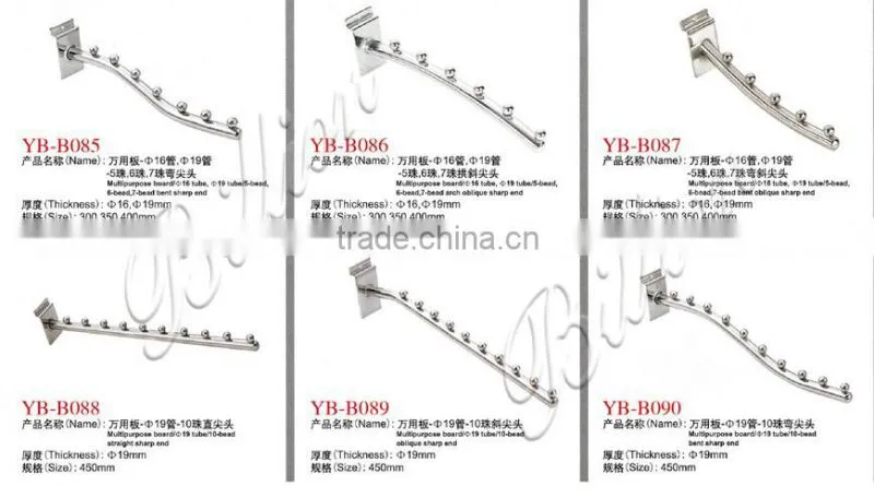 High quality slat wall hanger hook waterfall chrome hook clothes store hook
