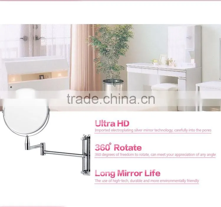 Hotel bathroom round magnifying folding extendable wall makeup mirror