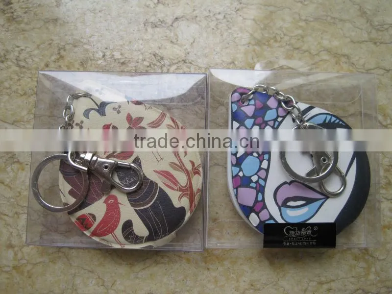 2015 newly leather compact mirror with keychain for wholesale,ME302