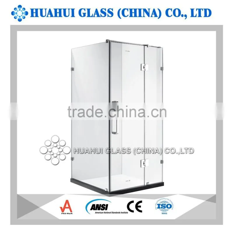 6mm rectangle hinged tempered clear glass shower enclosure frameless for bathroom with CE ANSI IOS AS/NZS 2208 certificates
