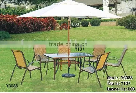 Long glass table and 6 chairs pool patio bar furniture set YC088 YT37